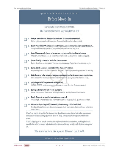 Inside page from Volume III: the Before Move-In checklist