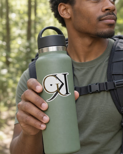 GK decal sticker on a water bottle