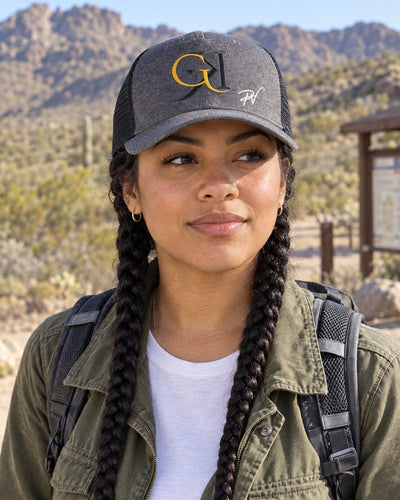 Student wearing the PV trucker cap