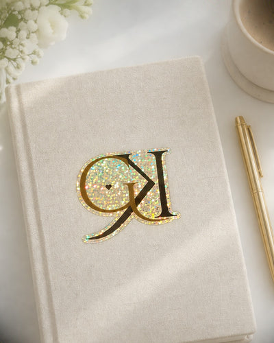 GK glitter decal sticker on a planner
