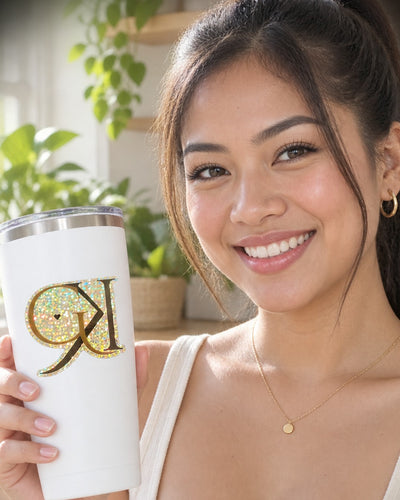 GK glitter decal sticker on a tumbler
